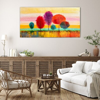 Colorful landscape with trees Glass art print