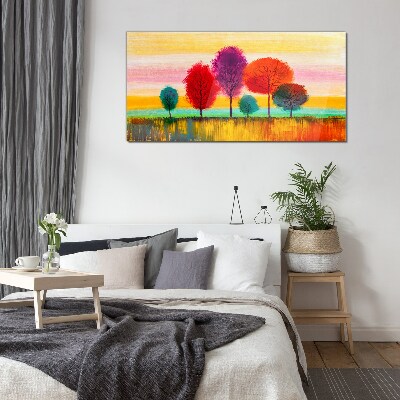 Colorful landscape with trees Glass art print