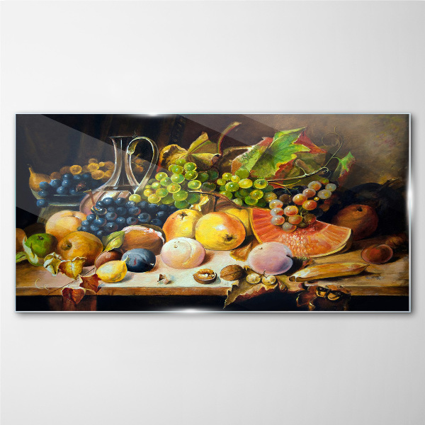 Still life with fruit and a vessel Wall art on glass