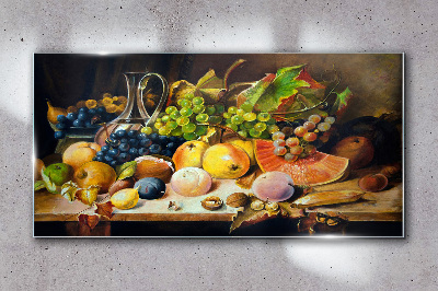 Still life with fruit and a vessel Wall art on glass