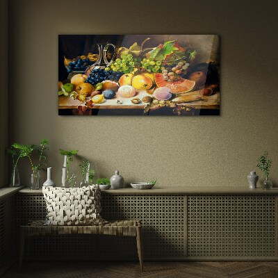 Still life with fruit and a vessel Wall art on glass