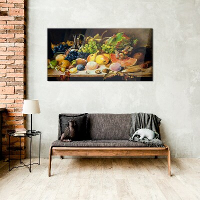Still life with fruit and a vessel Wall art on glass