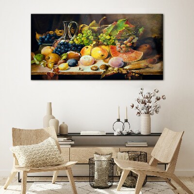Still life with fruit and a vessel Wall art on glass