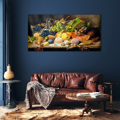 Still life with fruit and a vessel Wall art on glass