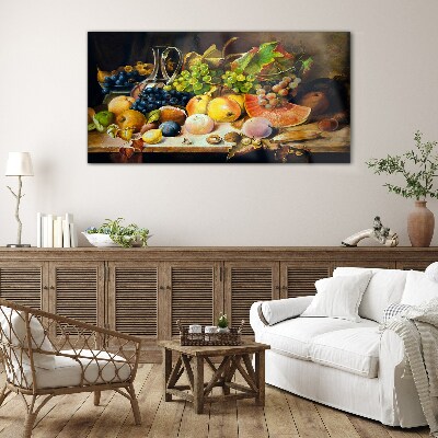 Still life with fruit and a vessel Wall art on glass