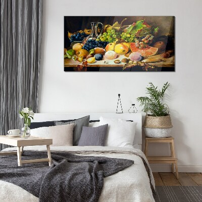 Still life with fruit and a vessel Wall art on glass