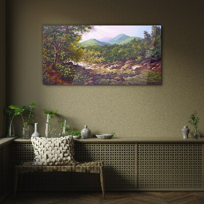 Peaceful mountain landscape Wall art on glass
