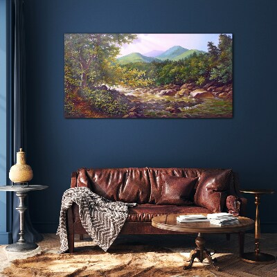 Peaceful mountain landscape Wall art on glass