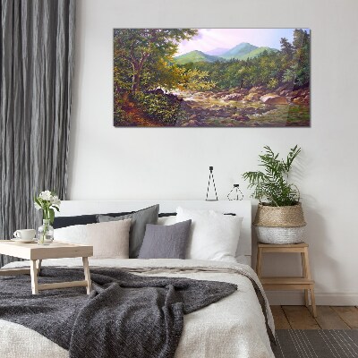 Peaceful mountain landscape Wall art on glass