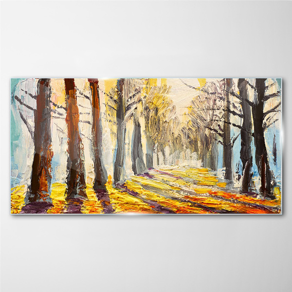 Autumn tree alley Glass art print