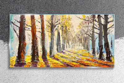 Autumn tree alley Glass art print