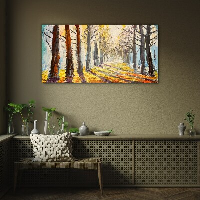 Autumn tree alley Glass art print