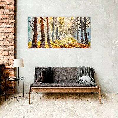 Autumn tree alley Glass art print