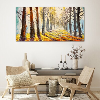Autumn tree alley Glass art print