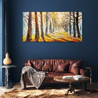 Autumn tree alley Glass art print