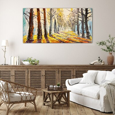 Autumn tree alley Glass art print