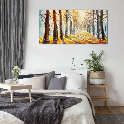 Autumn tree alley Glass art print