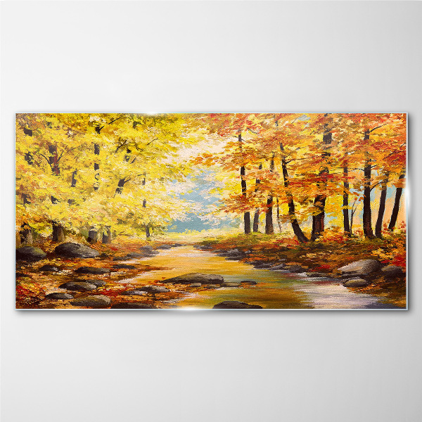 Painting autumn forest Glass Wall Art