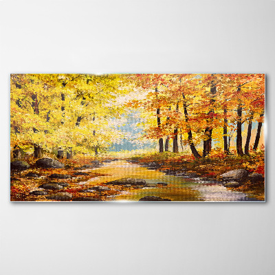 Painting autumn forest Glass Wall Art