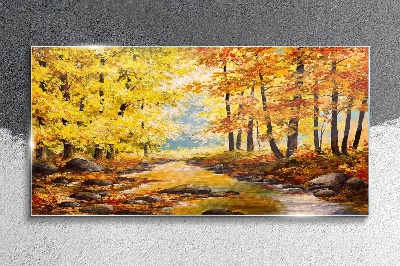 Autumn scenery with a river Wall art on glass