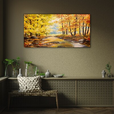 Autumn scenery with a river Wall art on glass