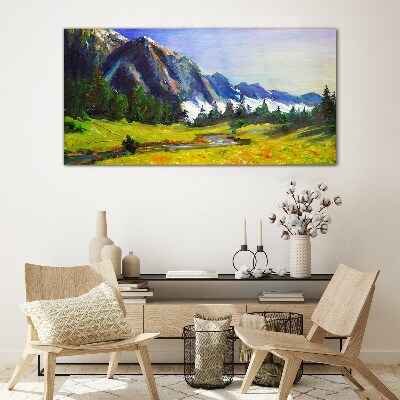 Mountain landscape in spring colors Glass art print