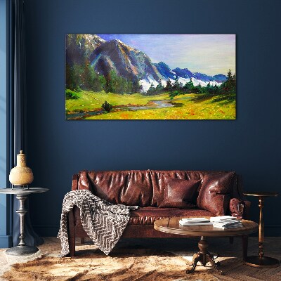 Mountain landscape in spring colors Glass art print