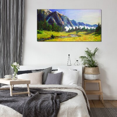 Mountain landscape in spring colors Glass art print