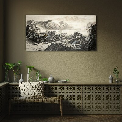 Misty mountain valley Glass art print
