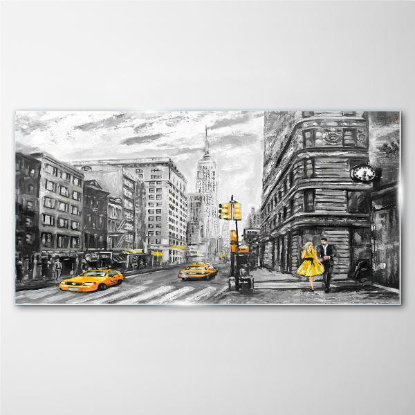 New York street in yellow cabs Wall art on glass