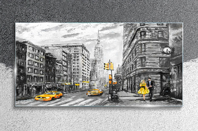 New York street in yellow cabs Wall art on glass