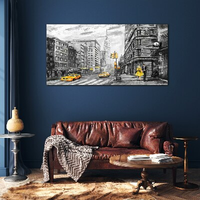 New York street in yellow cabs Wall art on glass