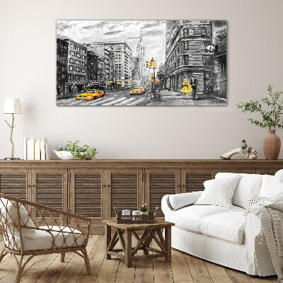 New York street in yellow cabs Wall art on glass