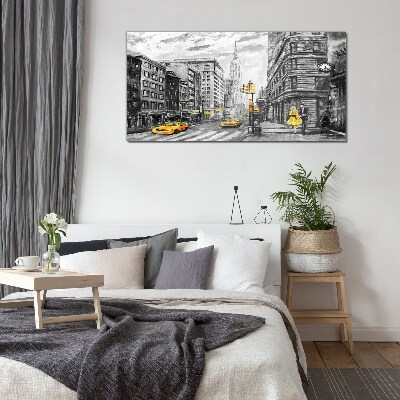 New York street in yellow cabs Wall art on glass