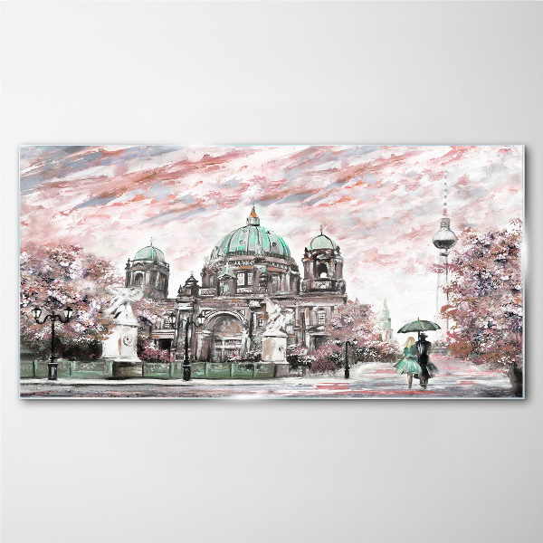 Berlin architecture in spring colors Glass art print