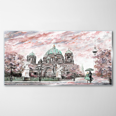 Berlin architecture in spring colors Glass art print