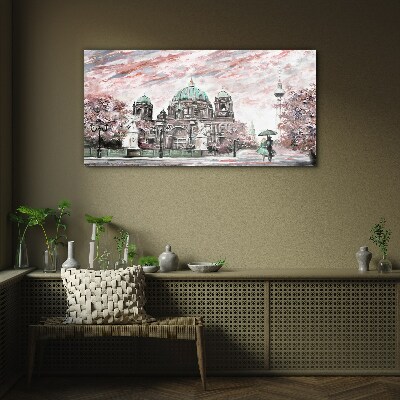Berlin architecture in spring colors Glass art print