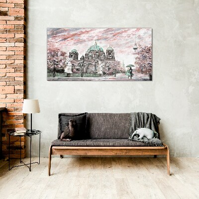 Berlin architecture in spring colors Glass art print