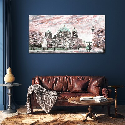 Berlin architecture in spring colors Glass art print
