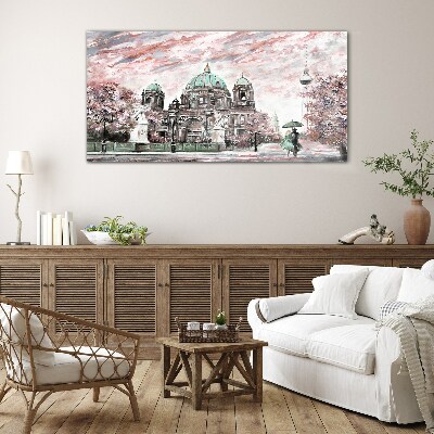 Berlin architecture in spring colors Glass art print