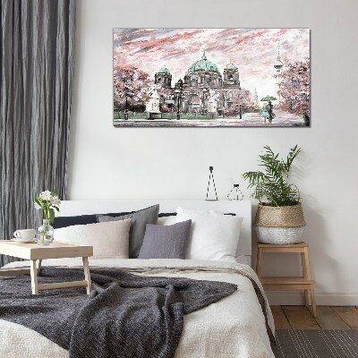 Berlin architecture in spring colors Glass art print