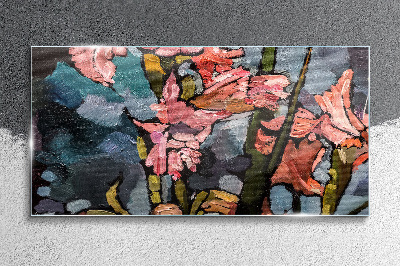 Floral landscape in shades of pink Glass art print