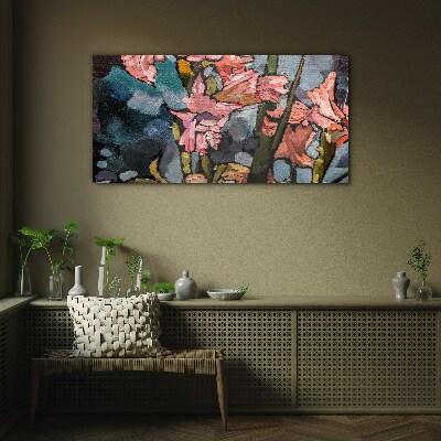 Floral landscape in shades of pink Glass art print