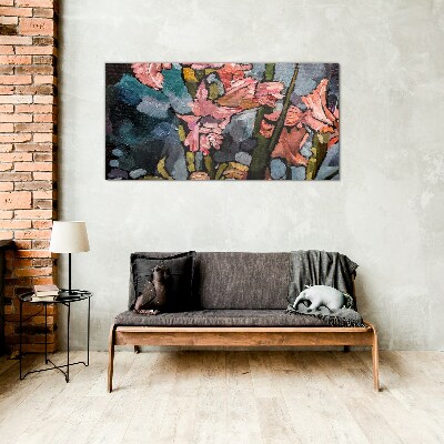Floral landscape in shades of pink Glass art print
