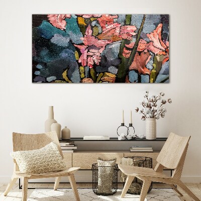 Floral landscape in shades of pink Glass art print