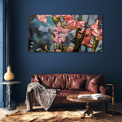 Floral landscape in shades of pink Glass art print
