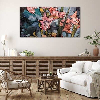Floral landscape in shades of pink Glass art print