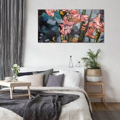 Floral landscape in shades of pink Glass art print