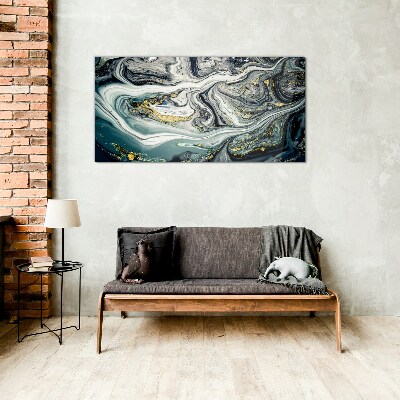 Golden veins in the sea depths Glass art print