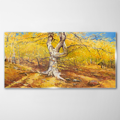 Golden forest in autumn aura Glass art print